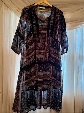 Mimi Chica Paisley Print Dress in Burgundy and Multicolor